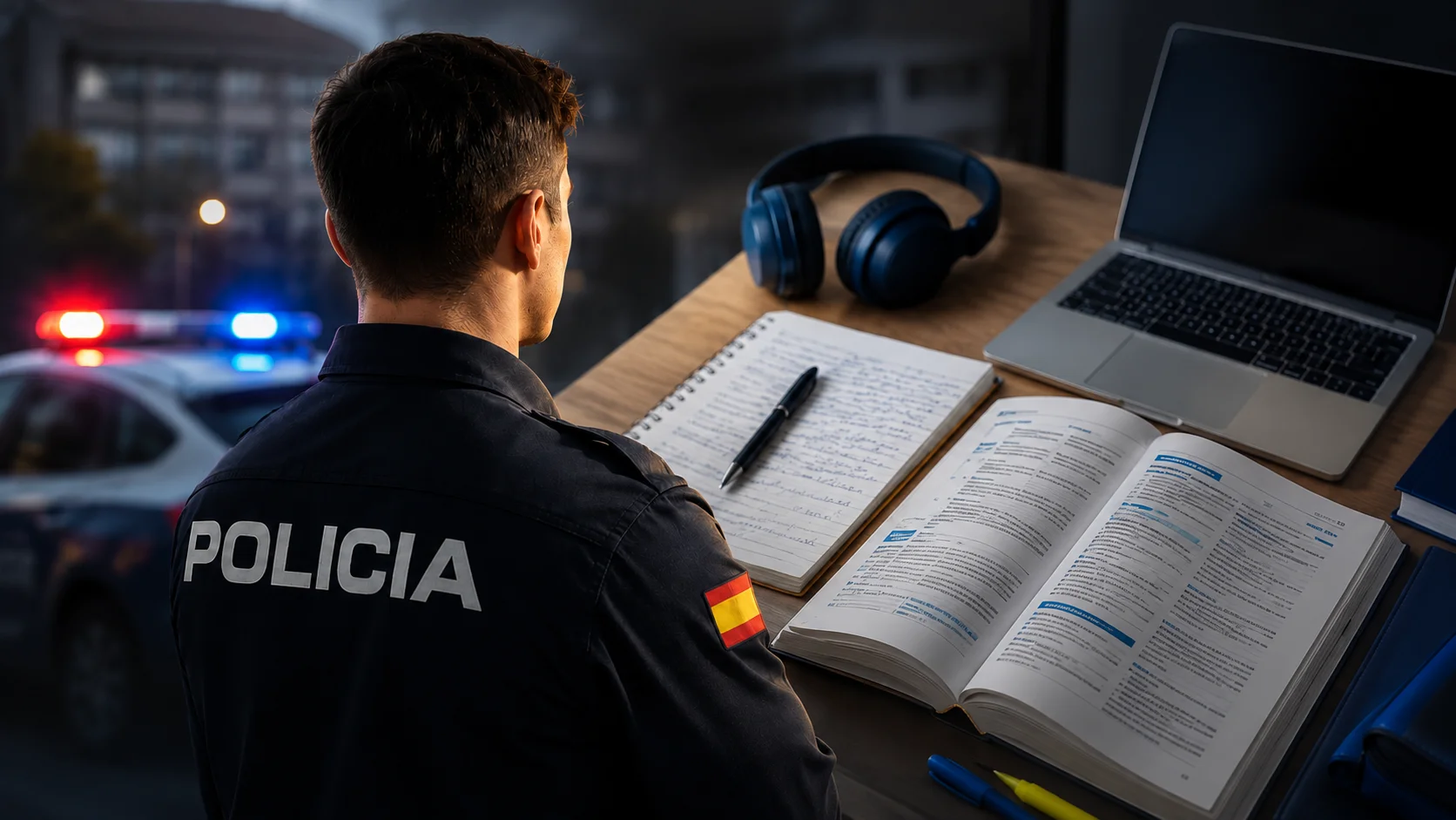 Opositor estudiando para obtener el certificado oficial A2 de inglés para la Policía Nacional